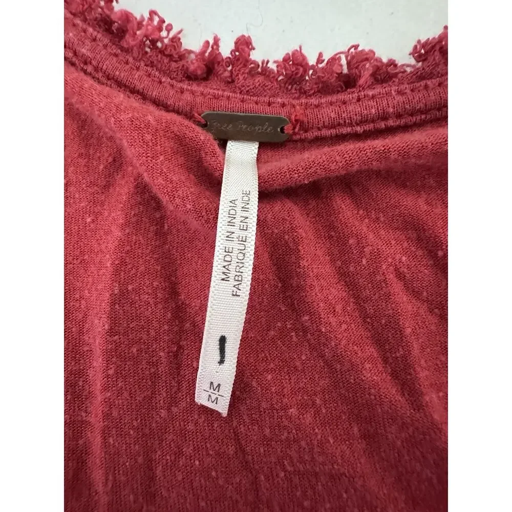 Free People Penny Love Top Cropped Red Embroidered Tassels Boho SZ M